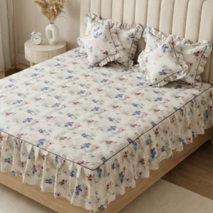 frill bedsheet king size 72×78 | 100% cotton frilled bedsheet set with pillow covers & filled cushions – vintage blossom